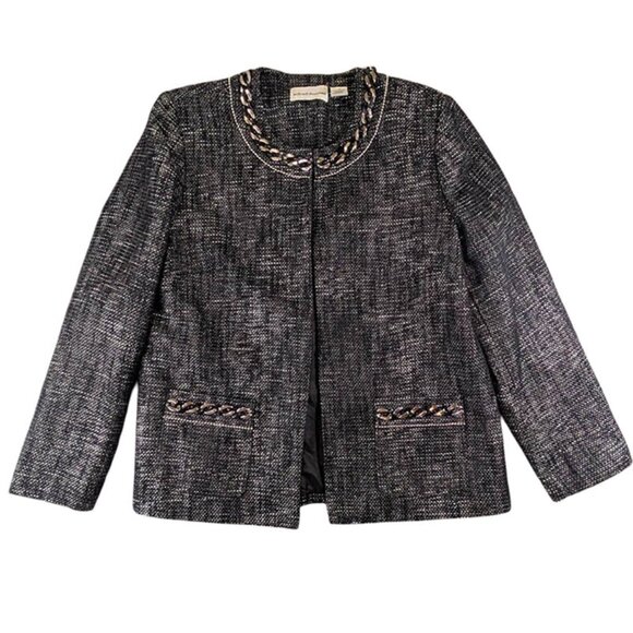 Alfred Dunner Jackets & Blazers - Alfred Dunner Jacket Womens 12 Black Chain Accent Textured Academia Quiet Luxury